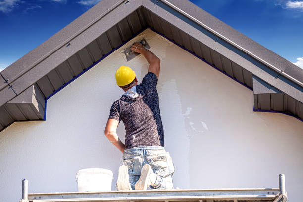 Applying silicone plaster to the wall of the house. Plastering wall.